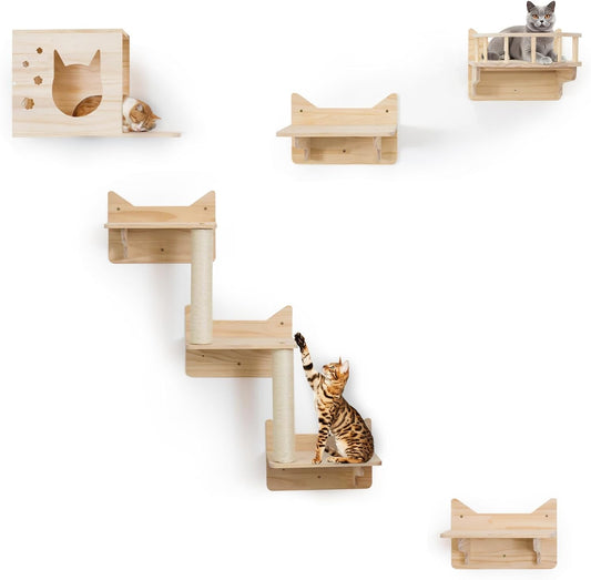 MIUZMORE 5-Piece Pine Cat Wall Furniture Set