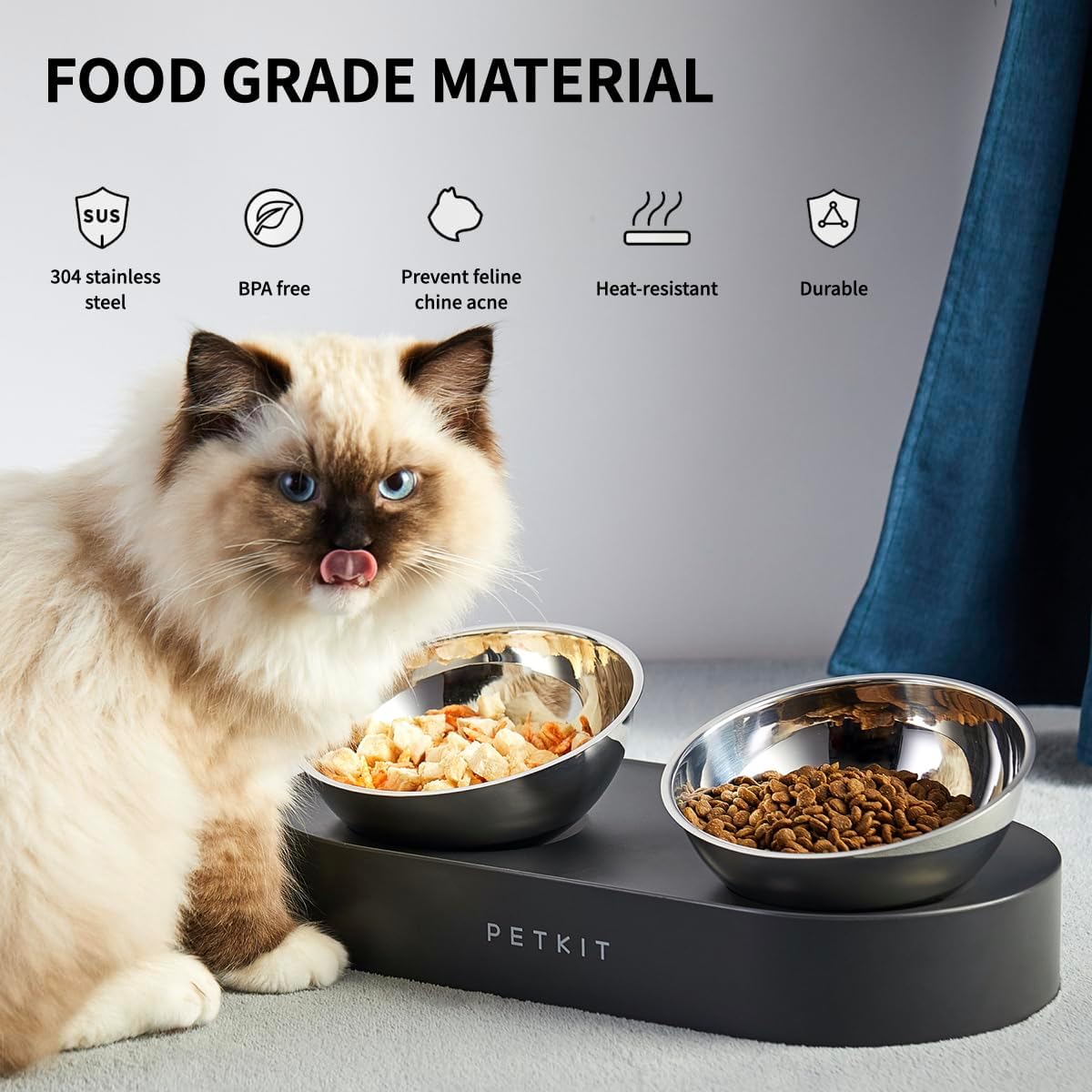 PETKIT Tilted Cat Bowls with Stand - 0° & 15° Stainless Steel Elevated Bowls for Cats