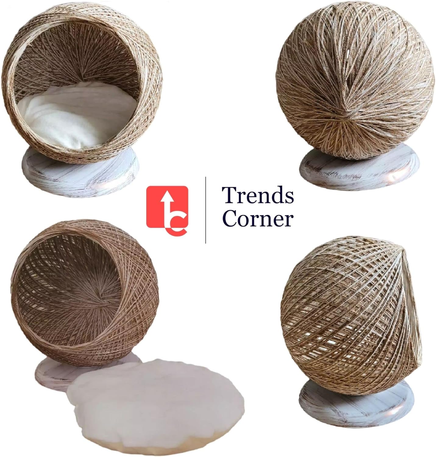 Trends Corner Raised Cat Bed - Natural Jute Rope, Non-Toxic, Elevated