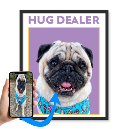 Personalized Framed Photo Tile "Hug dealer" Featuring Your Pet