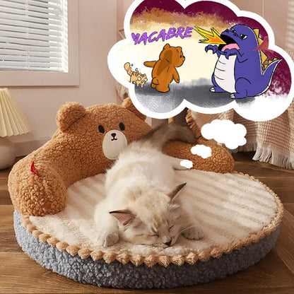 Bear Shaped Cat Sofa Mat - Washable Cave Nest & Kennel Pad for Small Dogs and Cats